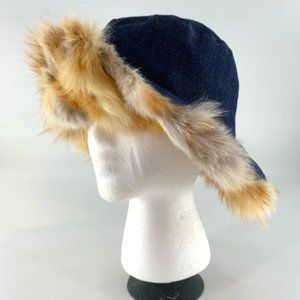 Lord & Taylor Denim & Authentic Fox Trimmed Hat Small